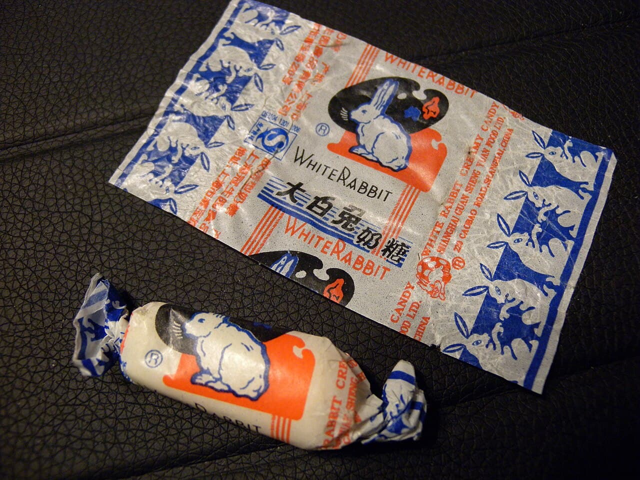 Real photograph of White Rabbit creamy candies with edible rice paper wrapper